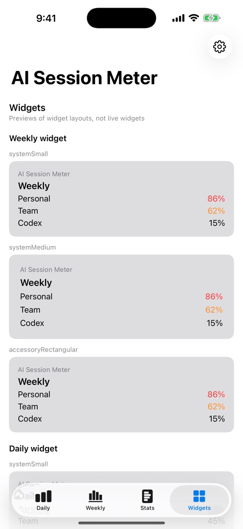 AI Session Meter iPhone home screen widgets