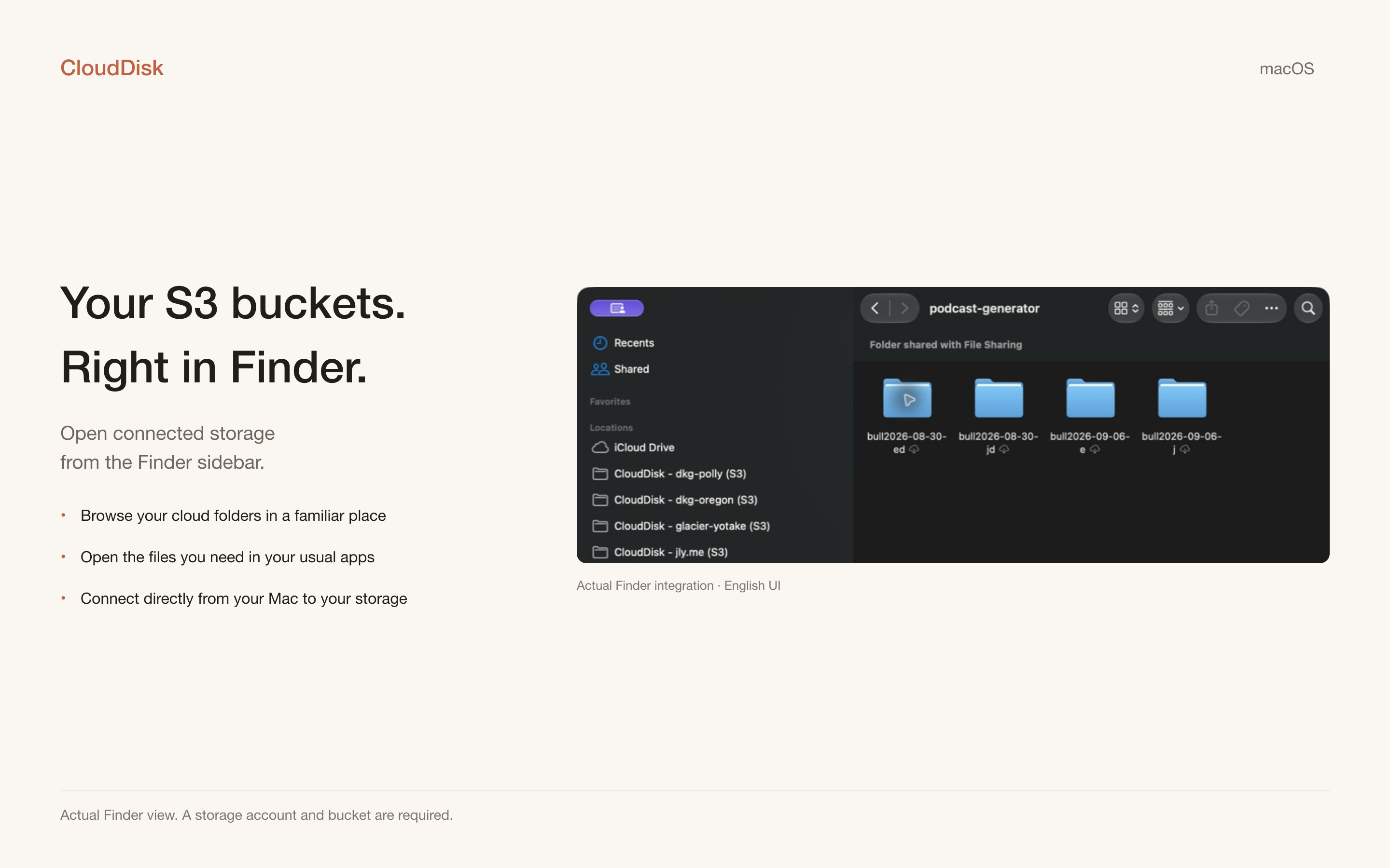 CloudDisk bucket open in Finder on Mac